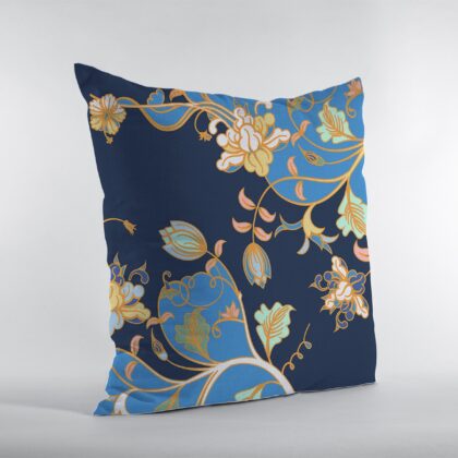 18" Navy Blue Garden Zippered Suede Throw Pillow