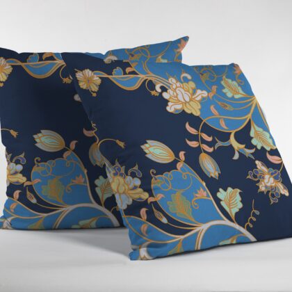 18" Navy Blue Garden Zippered Suede Throw Pillow