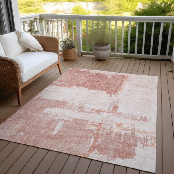 10' X 14' Blush Mauve And Ivory Abstract Washable Indoor Outdoor Area Rug