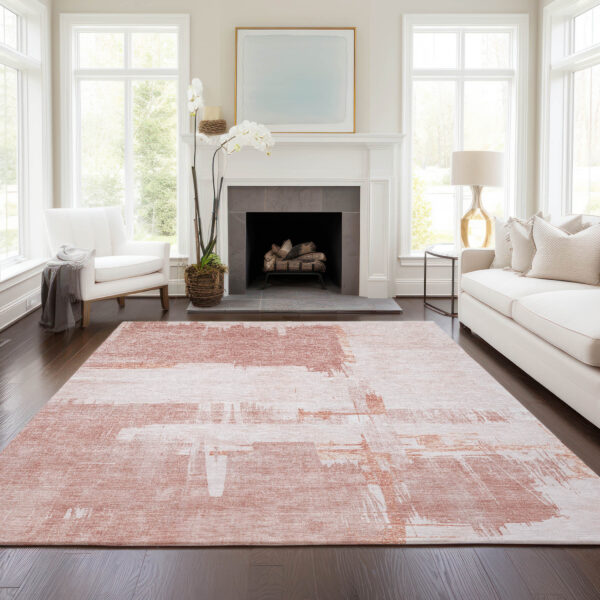 10' X 14' Blush Mauve And Ivory Abstract Washable Indoor Outdoor Area Rug