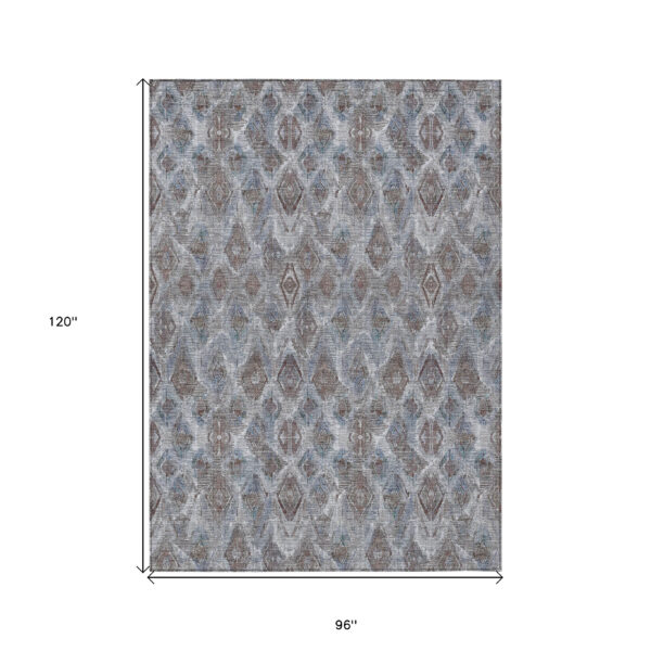 8' X 10' Sky Blue And Silver Geometric Washable Indoor Outdoor Area Rug
