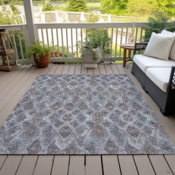 8' X 10' Sky Blue And Silver Geometric Washable Indoor Outdoor Area Rug
