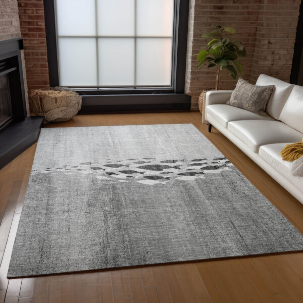 8' X 10' Gray Silver And Charcoal Nautical Washable Indoor Outdoor Area Rug