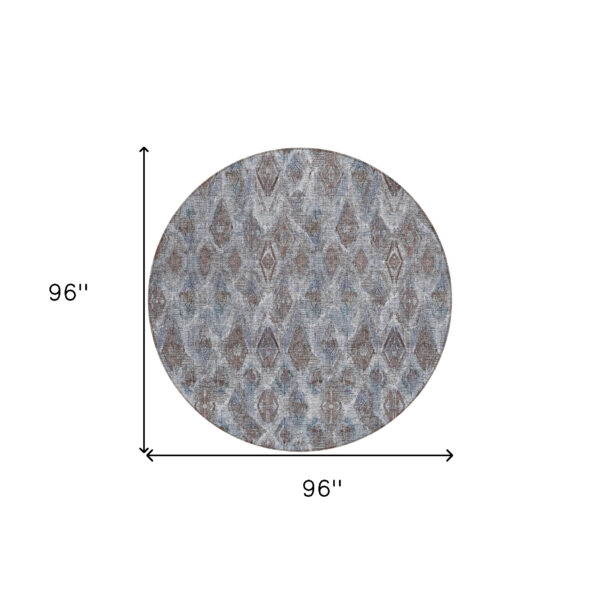 8' Sky Blue And Silver Round Geometric Washable Indoor Outdoor Area Rug