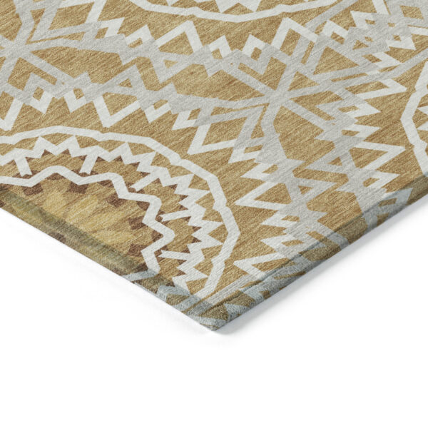 9' X 12' Gold Gray And Ivory Floral Medallion Washable Indoor Outdoor Area Rug