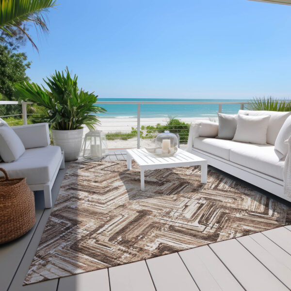 8' X 10' Brown Taupe And Tan Geometric Washable Indoor Outdoor Area Rug