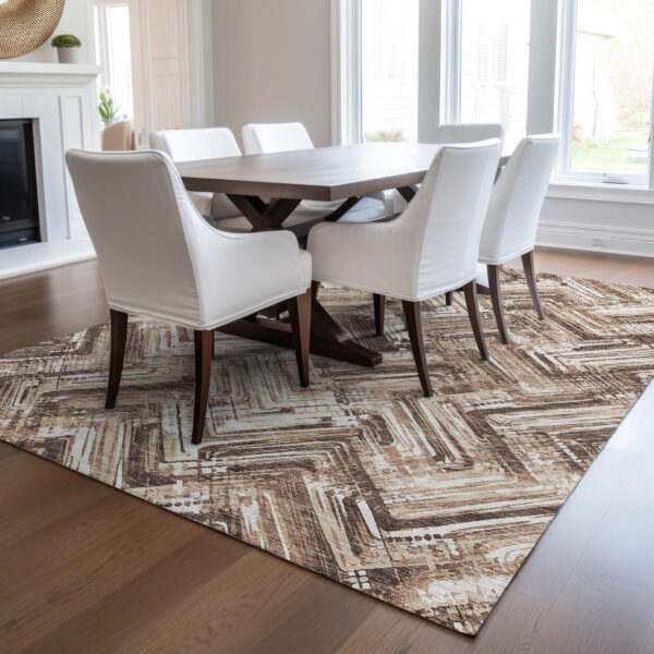 8' X 10' Brown Taupe And Tan Geometric Washable Indoor Outdoor Area Rug