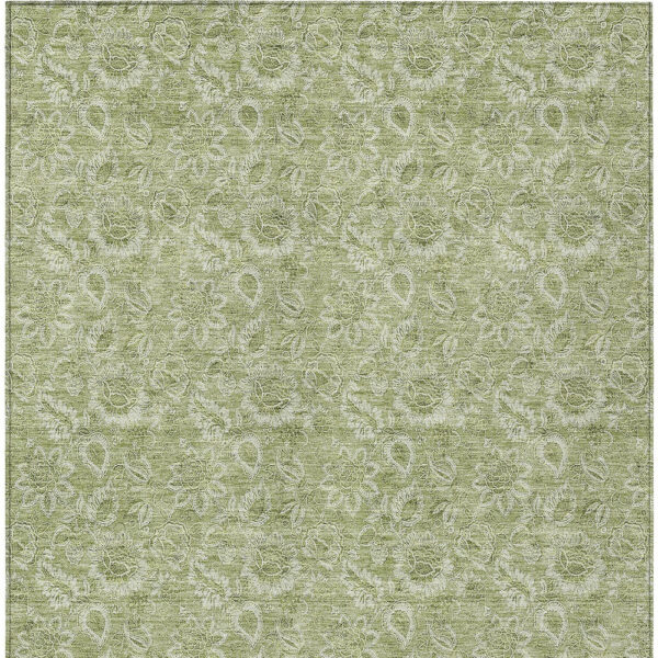 10' X 14' Green Floral Washable Indoor Outdoor Area Rug