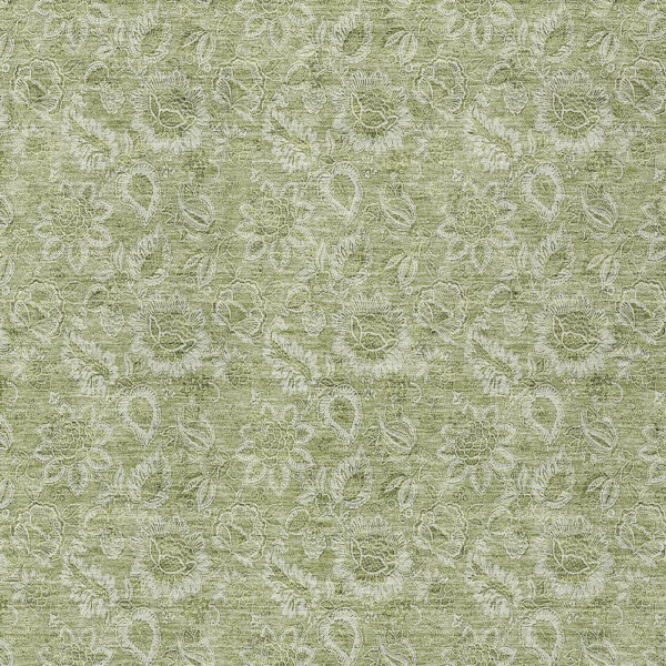 10' X 14' Green Floral Washable Indoor Outdoor Area Rug