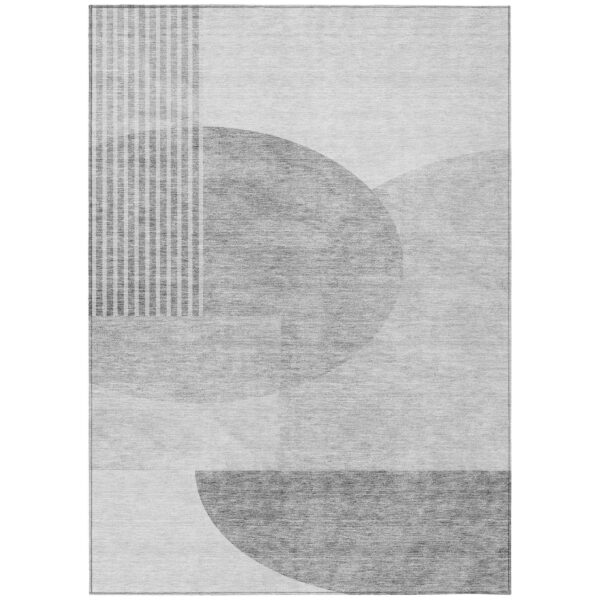 10' X 14' Gray Silver And Ivory Geometric Washable Indoor Outdoor Area Rug