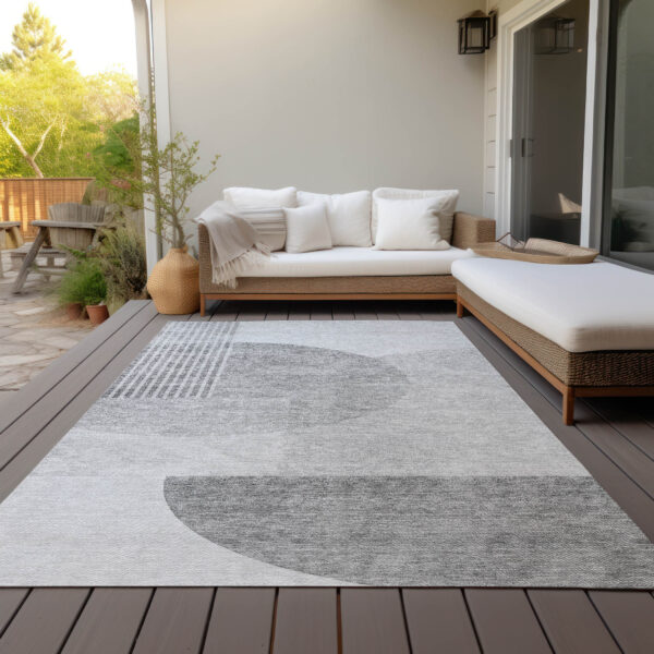 10' X 14' Gray Silver And Ivory Geometric Washable Indoor Outdoor Area Rug