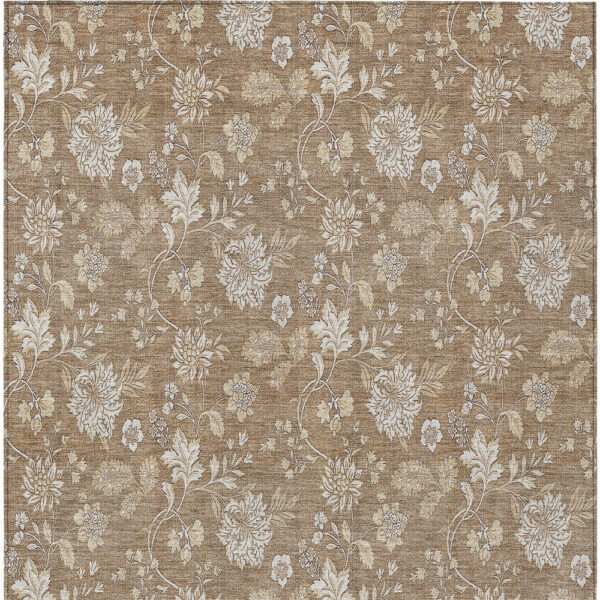 10' X 14' Copper And Beige Floral Washable Indoor Outdoor Area Rug