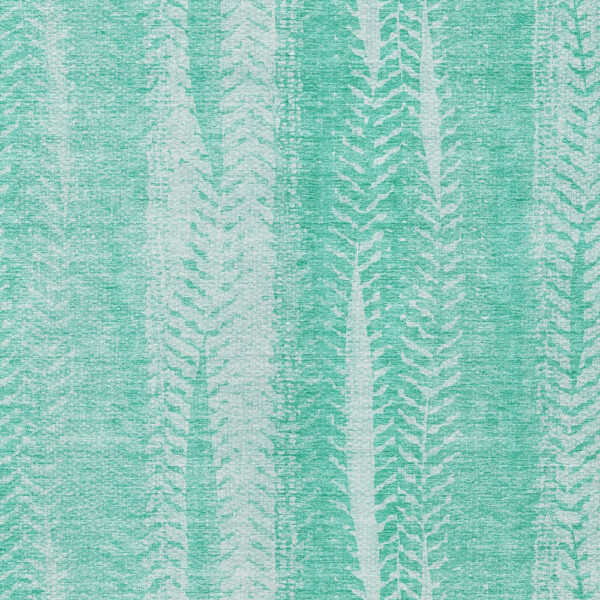 8' X 10' Aqua Teal Blue And Ivory Botanical Leaves Washable Indoor Outdoor Area Rug