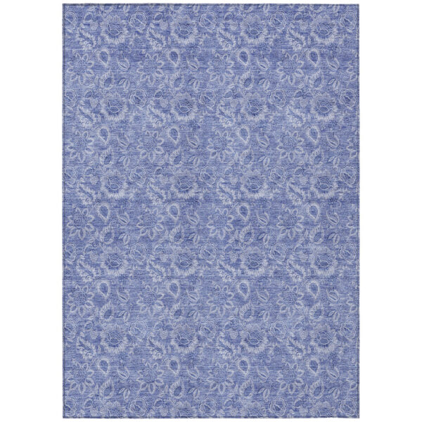 9' X 12' Denim Blue And Navy Blue Floral Washable Indoor Outdoor Area Rug