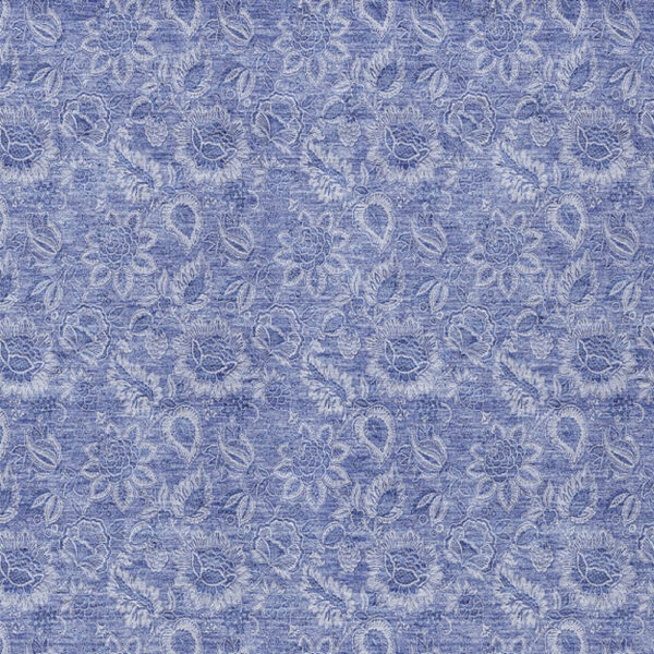 9' X 12' Denim Blue And Navy Blue Floral Washable Indoor Outdoor Area Rug