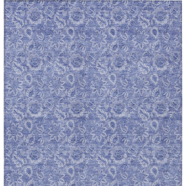 9' X 12' Denim Blue And Navy Blue Floral Washable Indoor Outdoor Area Rug