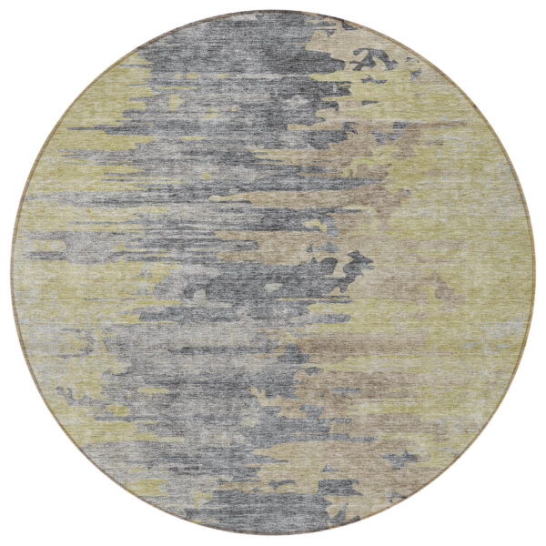 8' Pewter Silver And Gray Round Abstract Washable Indoor Outdoor Area Rug