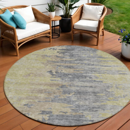 8' Pewter Silver And Gray Round Abstract Washable Indoor Outdoor Area Rug