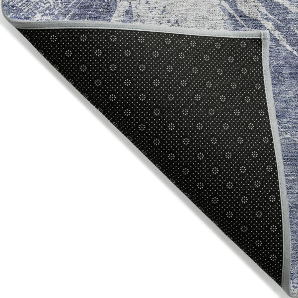 3' X 5' Navy Blue And Denim Blue Abstract Washable Indoor Outdoor Area Rug