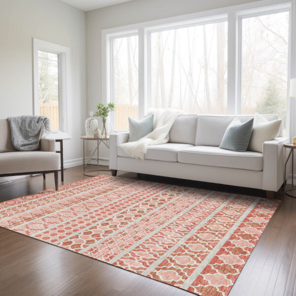 5' X 8' Salmon Beige And Copper Quatrefoil Washable Indoor Outdoor Area Rug