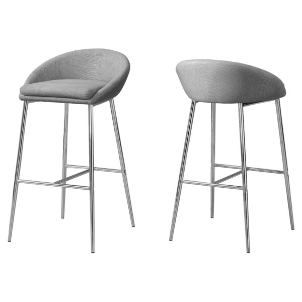 Set of Two 30" Gray and Silver Metal Low Back Bar Chairs
