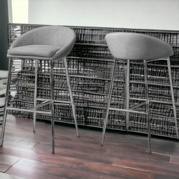 Set of Two 30" Gray and Silver Metal Low Back Bar Chairs