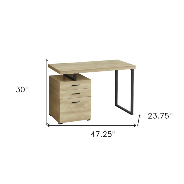 47" Natural and Black Wood and Metal Computer Desk With Three Drawers
