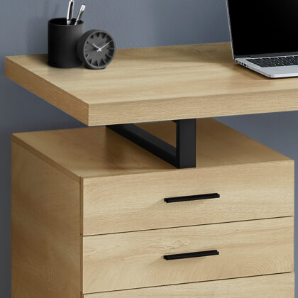 47" Natural and Black Wood and Metal Computer Desk With Three Drawers