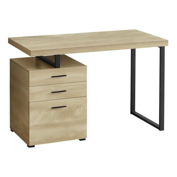 47" Natural and Black Wood and Metal Computer Desk With Three Drawers