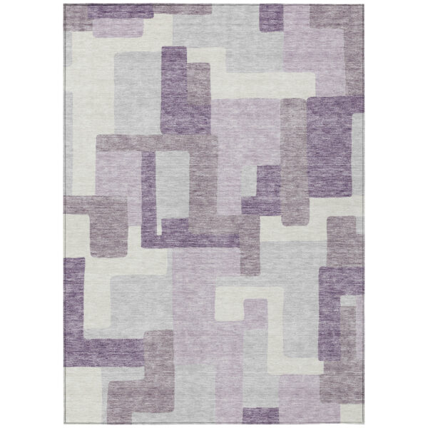 3' X 5' Lavender Purple And Ivory Abstract Washable Indoor Outdoor Area Rug