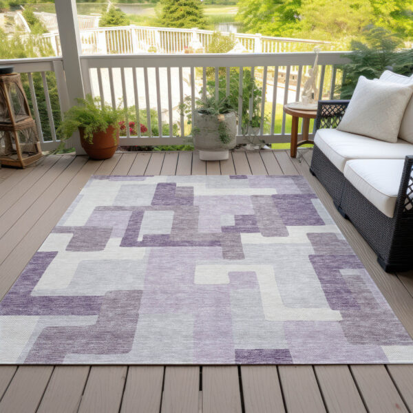 3' X 5' Lavender Purple And Ivory Abstract Washable Indoor Outdoor Area Rug