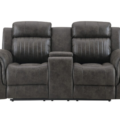74" Gray Faux Leather Manual Reclining Loveseat With Storage