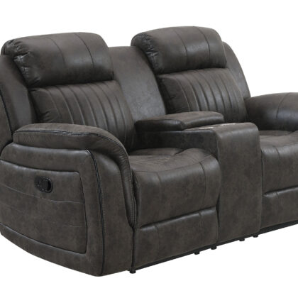 74" Gray Faux Leather Manual Reclining Loveseat With Storage