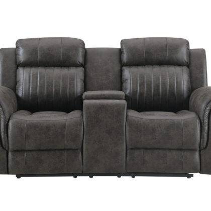 74" Gray Faux Leather Manual Reclining Loveseat With Storage