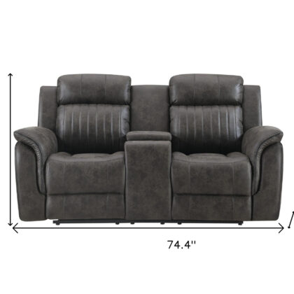 74" Gray Faux Leather Manual Reclining Loveseat With Storage