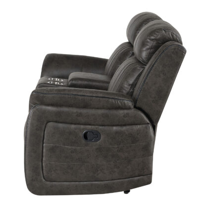 74" Gray Faux Leather Manual Reclining Loveseat With Storage