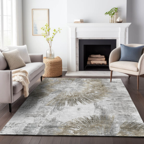 3' X 5' Taupe Beige And Brown Abstract Washable Indoor Outdoor Area Rug