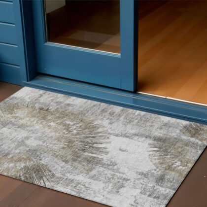 3' X 5' Taupe Beige And Brown Abstract Washable Indoor Outdoor Area Rug