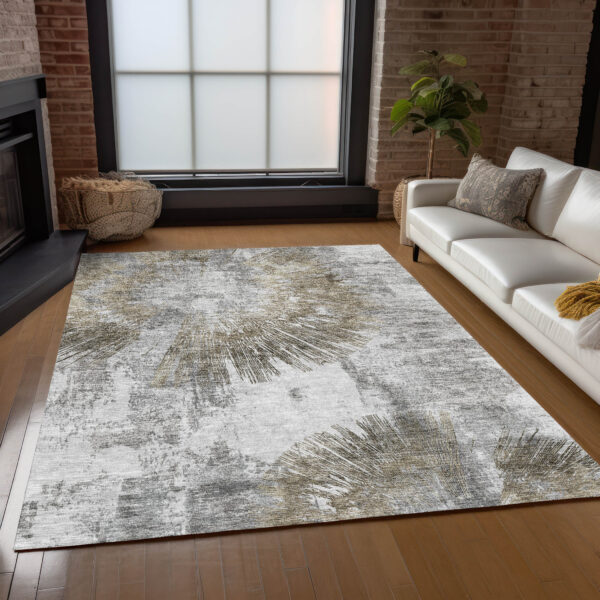 3' X 5' Taupe Beige And Brown Abstract Washable Indoor Outdoor Area Rug