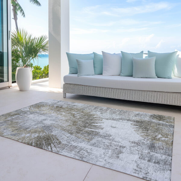 3' X 5' Taupe Beige And Brown Abstract Washable Indoor Outdoor Area Rug