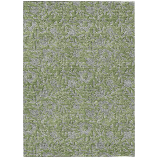 3' X 5' Olive Green And Gray Floral Washable Indoor Outdoor Area Rug