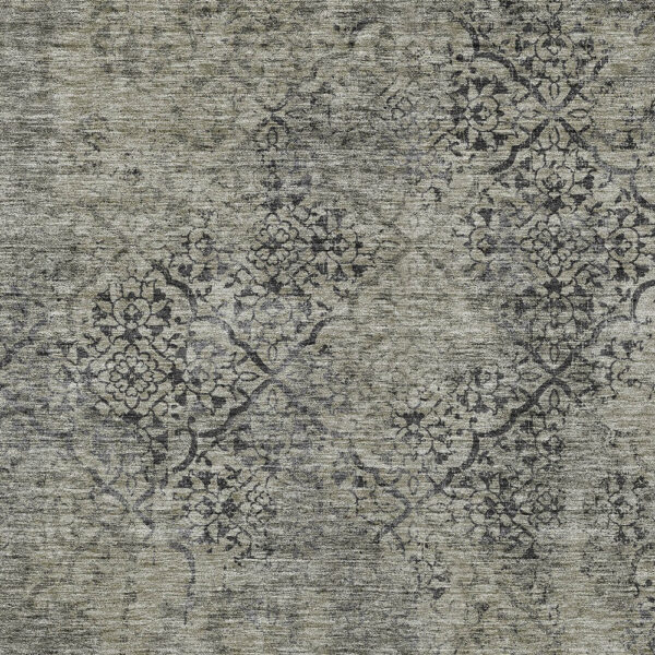 8' X 10' Taupe Khaki And Charcoal Floral Washable Indoor Outdoor Area Rug