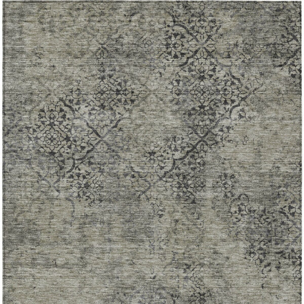 8' X 10' Taupe Khaki And Charcoal Floral Washable Indoor Outdoor Area Rug