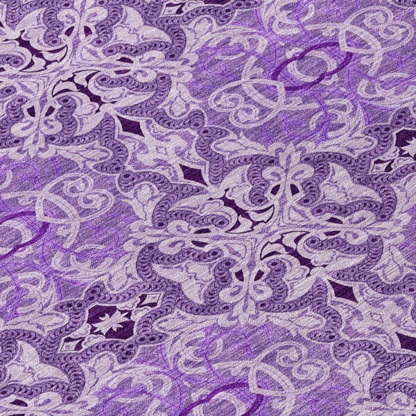 8' Purple And Lavender Round Medallion Washable Indoor Outdoor Area Rug