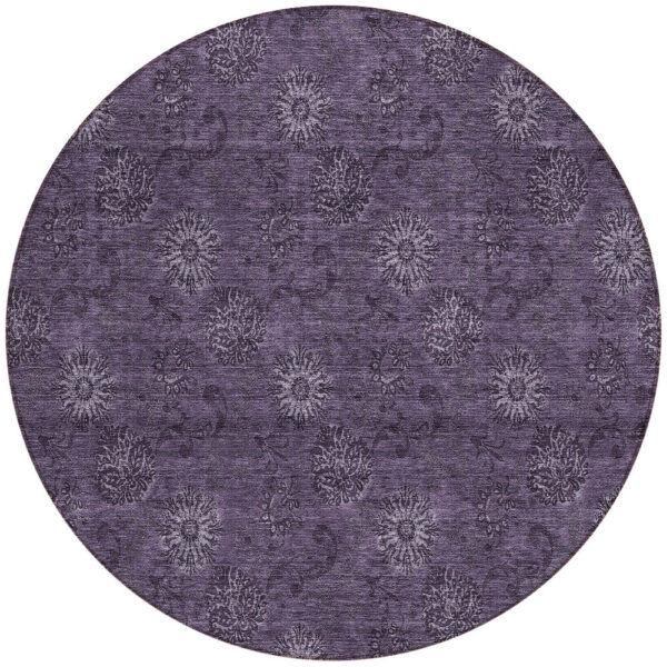8' Eggplant And Purple Round Floral Washable Indoor Outdoor Area Rug