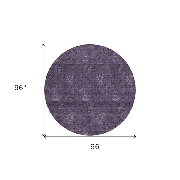 8' Eggplant And Purple Round Floral Washable Indoor Outdoor Area Rug