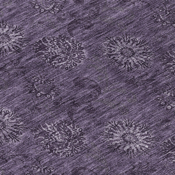 8' Eggplant And Purple Round Floral Washable Indoor Outdoor Area Rug