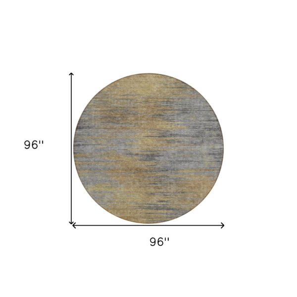 8' Brown Gold And Taupe Round Abstract Washable Indoor Outdoor Area Rug
