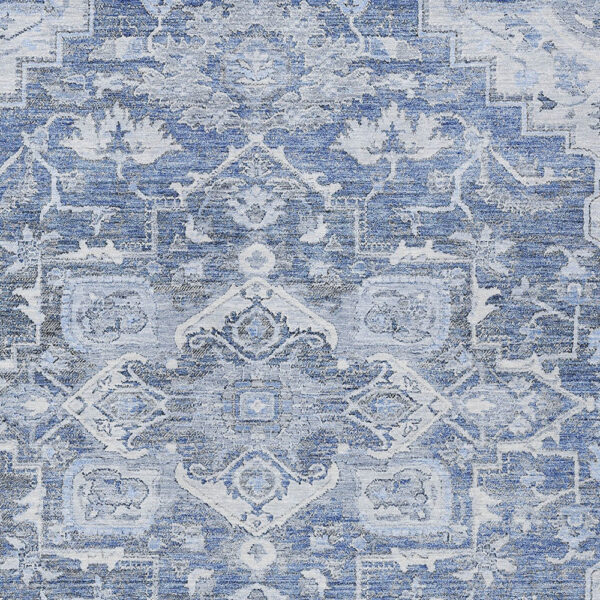 9' X 12' Denim Blue And Sky Blue Oriental Washable Indoor Outdoor Area Rug