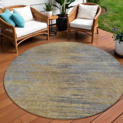 8' Brown Gold And Taupe Round Abstract Washable Indoor Outdoor Area Rug